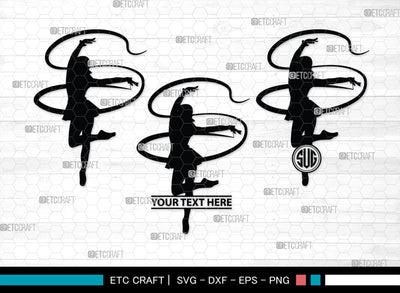 Ribbon Dancer Monogram, Ribbon Dancer Silhouette, Ribbon Dancer SVG, Dancer Svg, Ballet Ribbon Svg, Gymnastic Svg, SB00399 SVG ETC Craft 