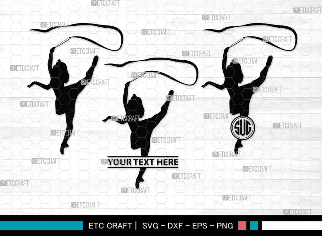 Ribbon Dancer Monogram, Ribbon Dancer Silhouette, Ribbon Dancer SVG ...