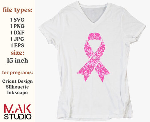 Ribbon zentangle svg, Ribbon zentangle png, Breast cancer ribbon svg, Ribbon mandala svg, Cancer ribbon png, Breast cancer mandala svg SVG MAKStudion 