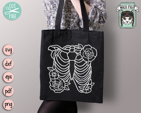 Ribcage Flowers svg file, Rib Cage Floral cut file, Skeleton Flower svg file, Halloween svg file, Skeleton Ribs floral svg, bones svg, Witchy svg SVG Wild Pilot 