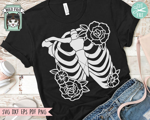 Ribcage Flowers svg file, Rib Cage Floral cut file, Skeleton Flower svg file, Halloween svg file, Skeleton Ribs floral svg, bones svg, Witchy svg SVG Wild Pilot 