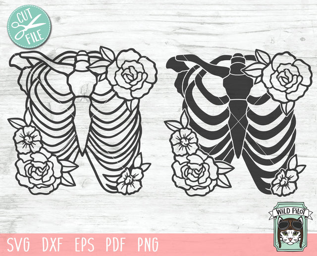 Ribcage Flowers svg file, Rib Cage Floral cut file, Skeleton Flower svg file, Halloween svg file, Skeleton Ribs floral svg, bones svg, Witchy svg SVG Wild Pilot 