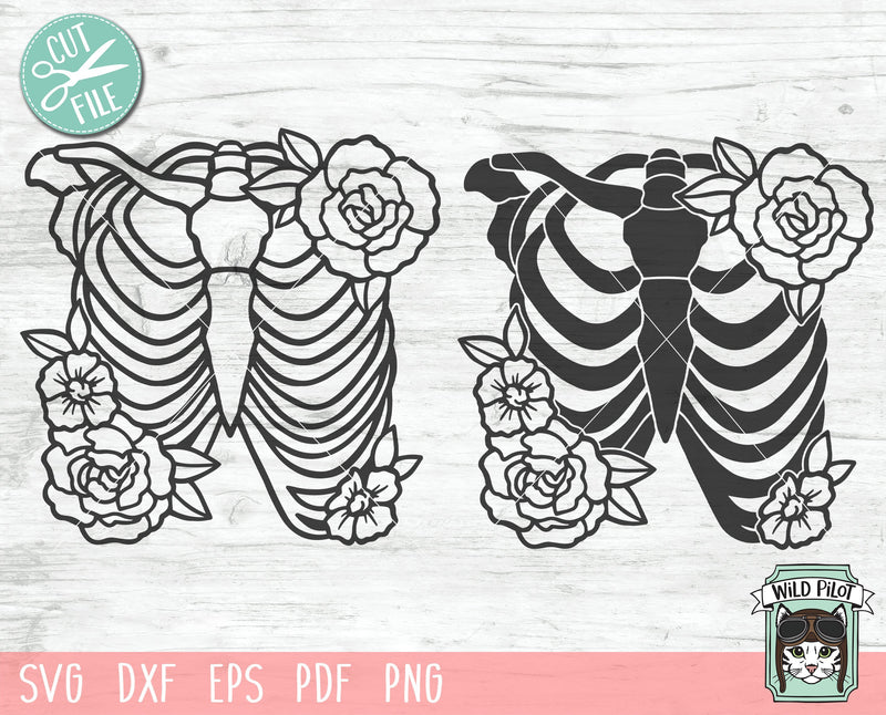 Ribcage Flowers svg file, Rib Cage Floral cut file, Skeleton Flower svg ...