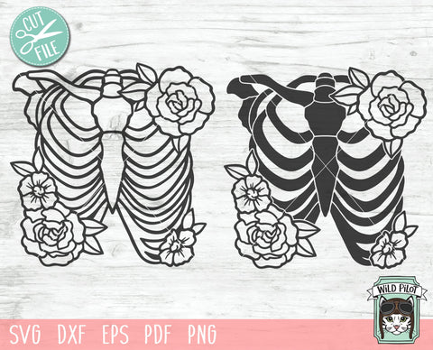 Ribcage Flowers svg file, Rib Cage Floral cut file, Skeleton Flower svg file, Halloween svg file, Skeleton Ribs floral svg, bones svg, Witchy svg SVG Wild Pilot 