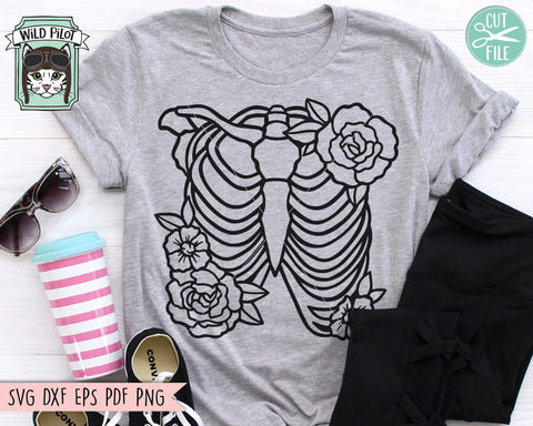 Ribcage Flowers svg file, Rib Cage Floral cut file, Skeleton Flower svg file, Halloween svg file, Skeleton Ribs floral svg, bones svg, Witchy svg SVG Wild Pilot 