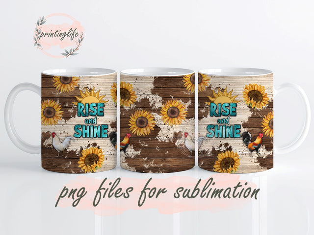 Rise and shine mug png sublimation design download, sunflowers png, western png, sublimate designs download Sublimation PrintingLife 