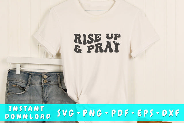 Rise up and pray wavy SVG, Groovy letters SVG, Christian quote SVG, Religious SVG SVG HappyDesignStudio 