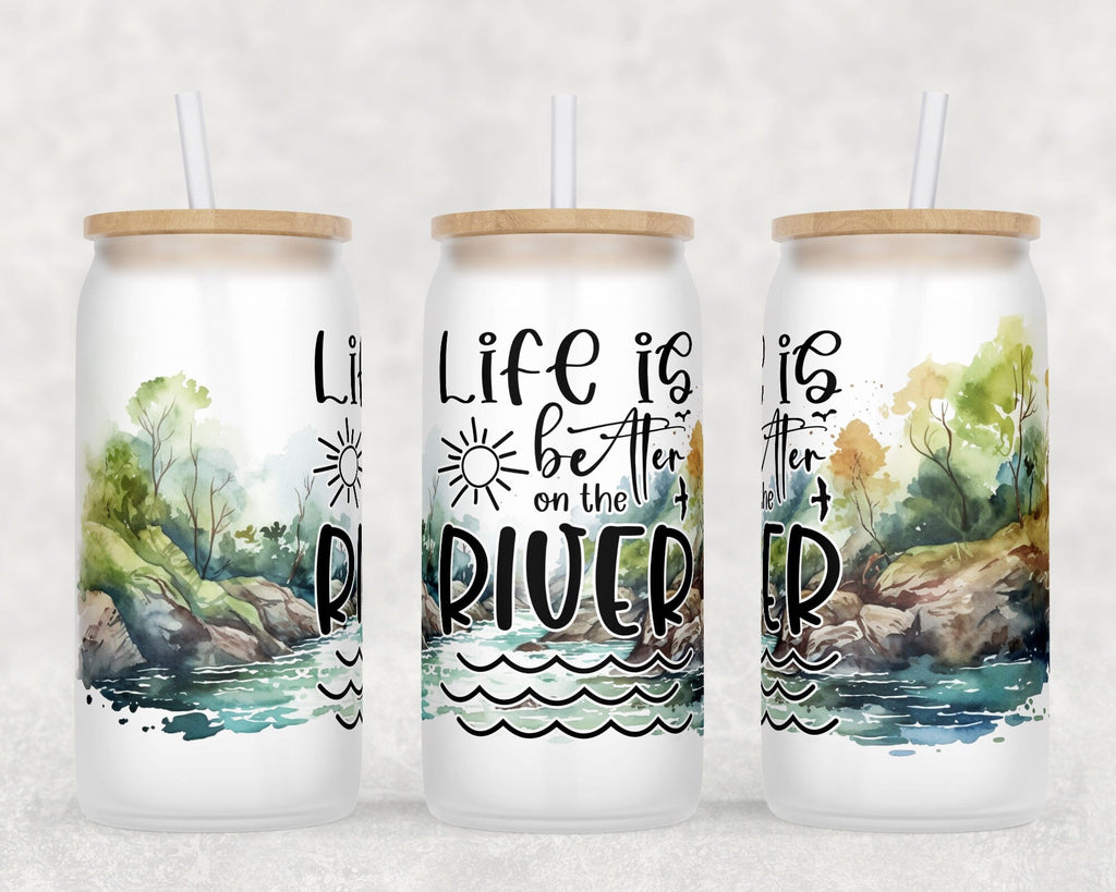 River Libbey Glass Can Wraps, 16oz Glass Can Sublimation Designs, River ...