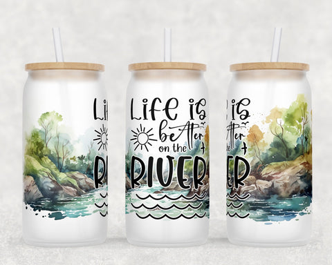 River Libbey Glass Can Wraps, 16oz Glass Can Sublimation Designs, River Quotes Glass Can PNG Files Sublimation HappyDesignStudio 