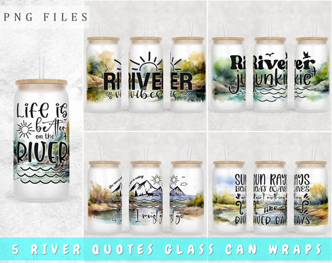 River Libbey Glass Can Wraps, 16oz Glass Can Sublimation Designs, River Quotes Glass Can PNG Files Sublimation HappyDesignStudio 
