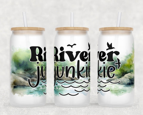 River Libbey Glass Can Wraps, 16oz Glass Can Sublimation Designs, River Quotes Glass Can PNG Files Sublimation HappyDesignStudio 
