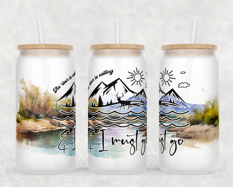 River Libbey Glass Can Wraps, 16oz Glass Can Sublimation Designs, River Quotes Glass Can PNG Files Sublimation HappyDesignStudio 