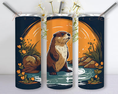 River Otter 20oz Skinny Tumbler Png, Otter Tumbler, Animal Tumbler, Cute Otter Tumbler, Otters Floral Otter Tumbler, Cute Baby Sea Otter Tumbler Sublimation PixelChick 