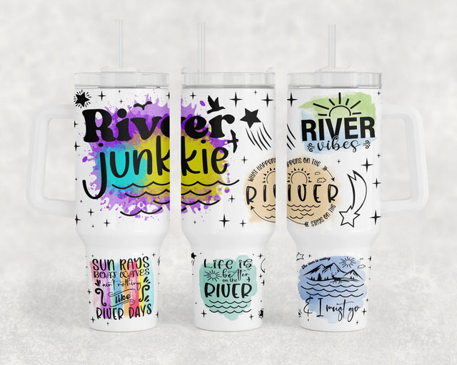 River Quotes 40oz Tumbler Wrap, River Junkie 40oz Quencher Tumbler Sublimation Design, Life Is Better On The River Tumbler PNG File Sublimation HappyDesignStudio 
