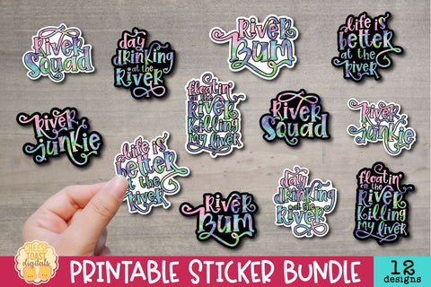 River Sticker Bundle | 12 Tie Dye Summer Sticker Designs SVG Cheese Toast Digitals 