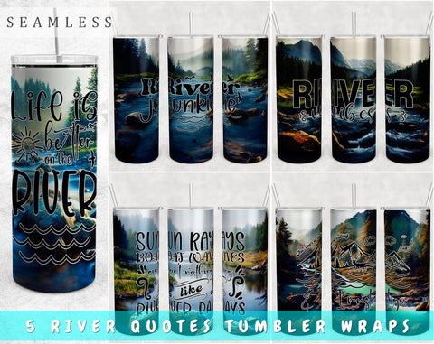 River Tumbler Wraps Bundle, 20 Oz Skinny Tumbler River Sublimation Designs, River Quotes Tumbler PNG, Seamless Tumbler PNG, 5 Designs Sublimation HappyDesignStudio 