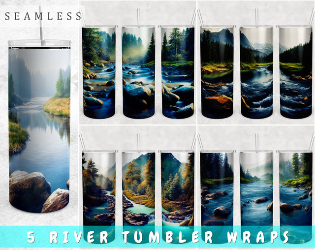 River Tumbler Wraps Bundle, 20 Oz Skinny Tumbler River Sublimation Designs, Seamless River PNG, 5 Designs Sublimation HappyDesignStudio 