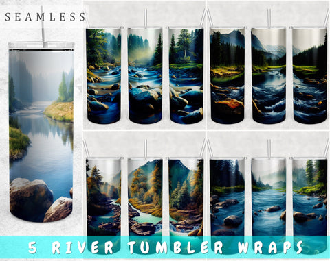 River Tumbler Wraps Bundle, 20 Oz Skinny Tumbler River Sublimation Designs, Seamless River PNG, 5 Designs Sublimation HappyDesignStudio 