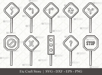 Road Sign Outline SVG Cut File | Road Sign Svg | Road Traffic Svg | Country Roads Sign Svg | Bundle | Eps | Dxf | Png SVG ETC Craft 