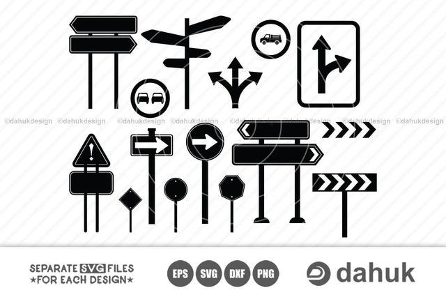 road sign svg, crossroads svg, highway sign svg, silhouette, vector, files, eps, dxf, clipart, svg files, png, cricut, cut file SVG dahukdesign 