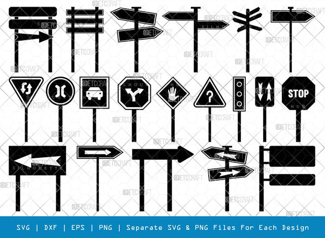 Road Sign SVG Cut Files | Road Sign Silhouette | Highway Sign Svg | Crossroads Svg | Direction Sign Svg | Stop Sign Svg | Road Sign Bundle SVG ETC Craft 