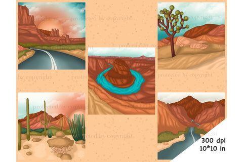 Road Trip Clipart | Desert Scene Sketch DESIGN GlamArtZhanna 