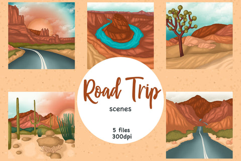 Road Trip Clipart | Desert Scene Sketch DESIGN GlamArtZhanna 