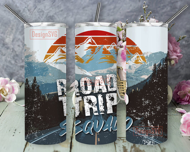 Road Trip Squad 20oz Skinny Png, Mountains Tumbler Png, Adventure Tumbler Design, Travel Sublimation Design, Outdoor Tumbler With Lid And Straw, Instant Download Sublimation DesignSVG 