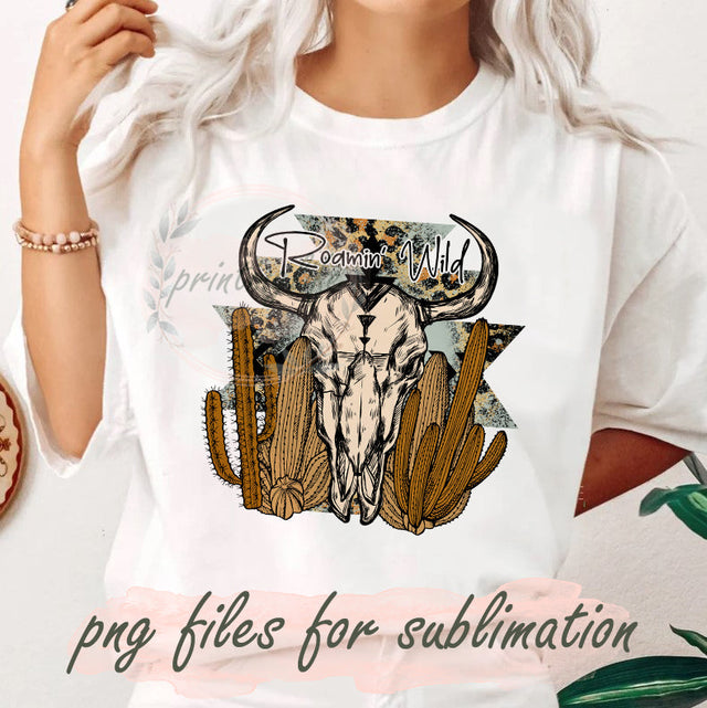 Roamin' Wild Png, Cow Skull and Cactus Design Png, Western Leopard Sublimation Png, Cactus Png, Western Country Png, Retro Desert Png, Digital Download Sublimation PrintingLife 