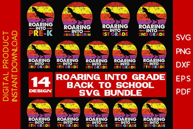 Roaring Into Grade Back To School SVG Bundle SVG Creativedesigntee 