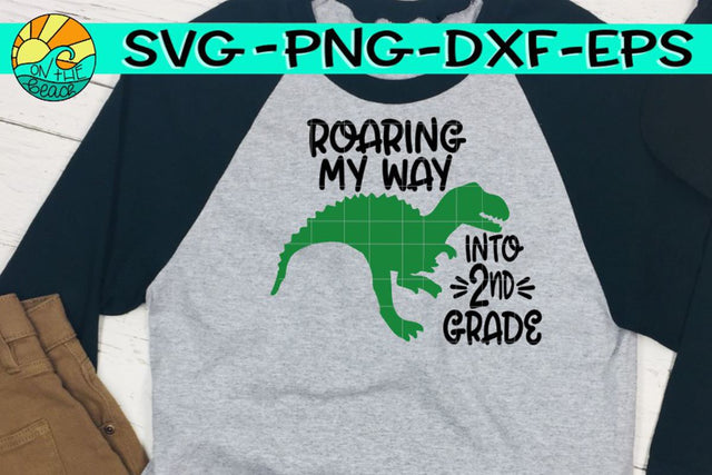 Roaring Into Second Grade - Dinosaur - SVG PNG EPS DXF SVG On the Beach Boutique 