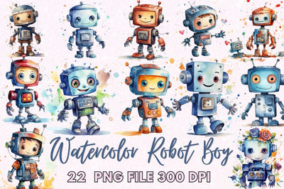 Robot Boy Watercolor Sublimation Clipart Sublimation Regulrcrative 