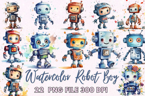 Robot Boy Watercolor Sublimation Clipart Sublimation Regulrcrative 