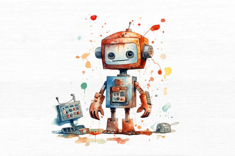 Robot Boy Watercolor Sublimation Clipart Sublimation Regulrcrative 