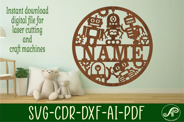 Robot name sign svg laser cut template SVG APInspireddesigns 