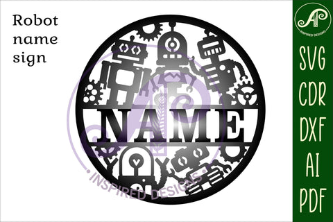 Robot name sign svg laser cut template SVG APInspireddesigns 