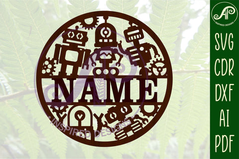 Robot name sign svg laser cut template SVG APInspireddesigns 