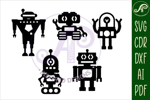 Robot SVG bundle. 9 designs laser cut shapes SVG APInspireddesigns 