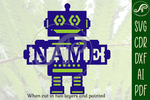 Robot theme Name sign svg laser cut template SVG APInspireddesigns 