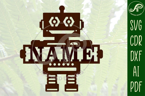 Robot theme Name sign svg laser cut template SVG APInspireddesigns 