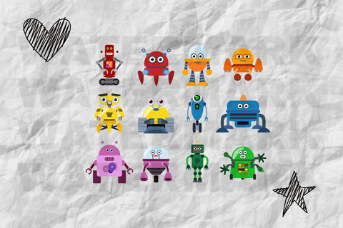 Robots Clipart Bundle, Robot Clip Arts Set SVG Digital Good Things 