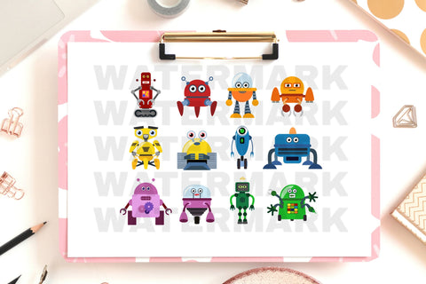 Robots Clipart Bundle, Robot Clip Arts Set SVG Digital Good Things 