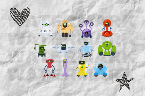 Robots Clipart Bundle, Robots Vector Graphics Set SVG Digital Good Things 