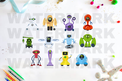 Robots Clipart Bundle, Robots Vector Graphics Set SVG Digital Good Things 