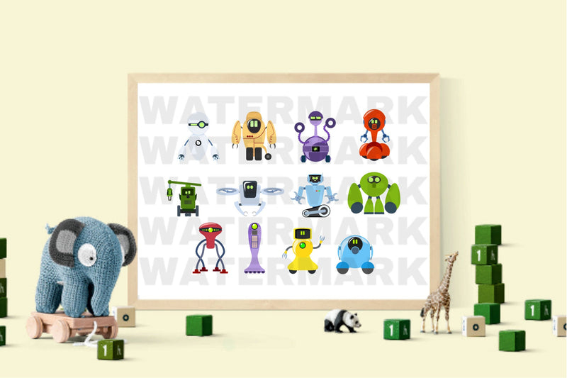 Robots Clipart Bundle, Robots Vector Graphics Set - So Fontsy