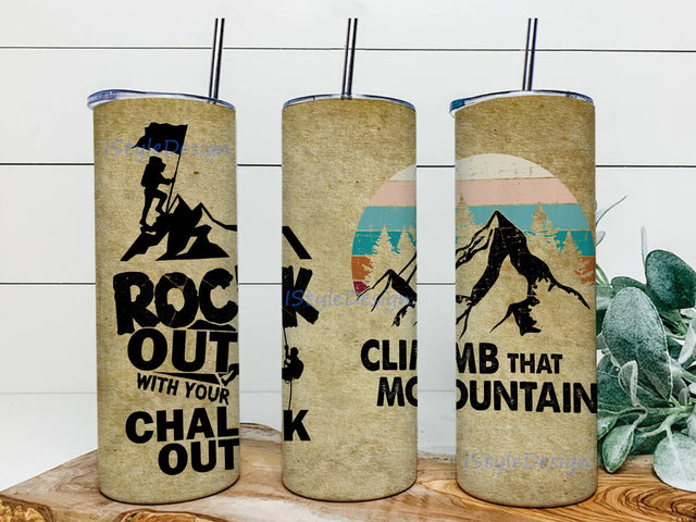 Rock Climbing 20oz Skinny Tumbler Png, Climb That Mountain Stainless Steel Png, Rock Climbing Wall Tumbler, Camping Hiking Png Sublimation iStyleDesign 