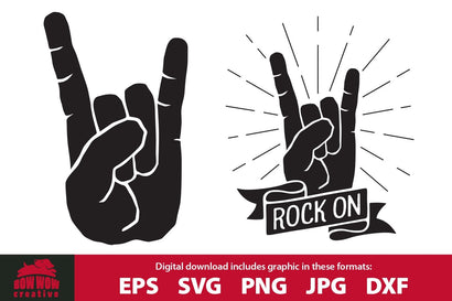 Rock On Hand Sign Gesture - Rock and Roll SVG Cutting File & Clipart SVG Bow Wow Creative 