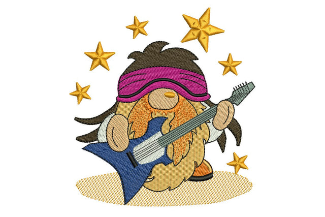 Rock Star Gnome Embroidery Design. Gnome with guitar. Machine embroidery design. Embroidery/Applique DESIGNS NextEmbroidery 