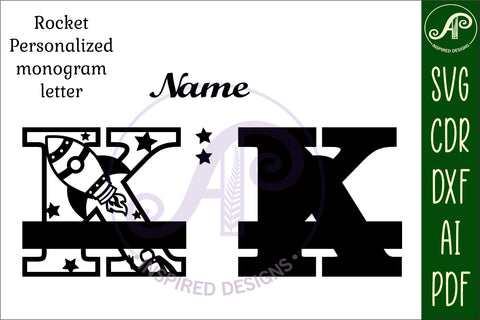 Rocket Monogram Letter K SVG File SVG APInspireddesigns 