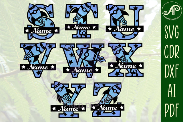 Rocket monogram letter Name signs 3 layer design bundle SVG APInspireddesigns 